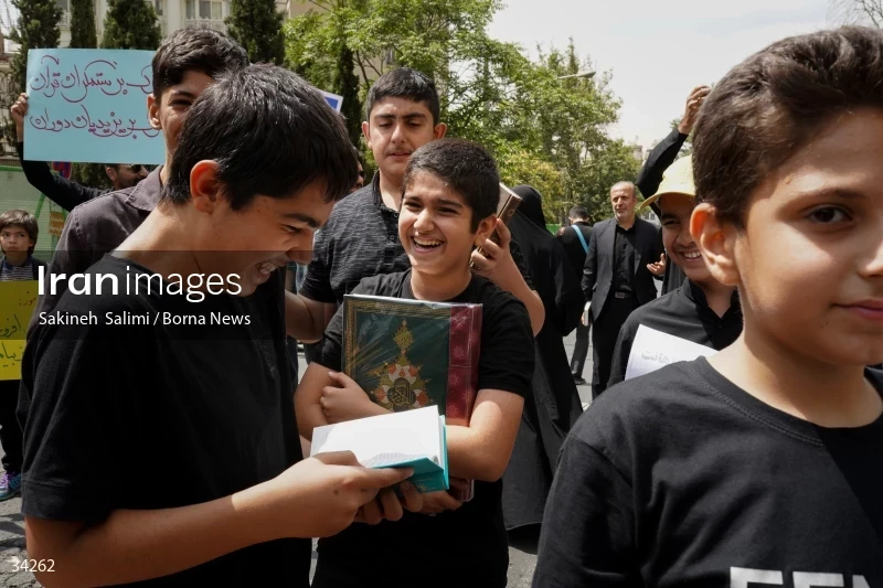 Students gathering in front of the Swedish embassy in Tehran