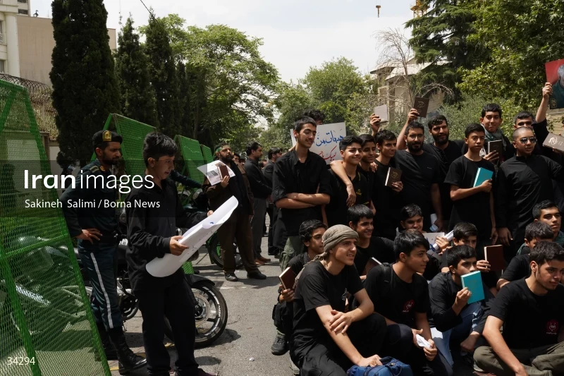 Students gathering in front of the Swedish embassy in Tehran