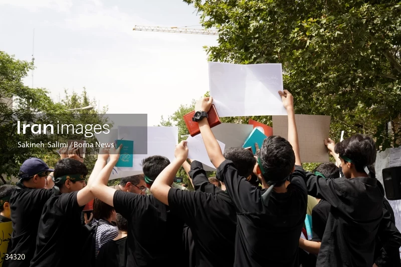 Students gathering in front of the Swedish embassy in Tehran
