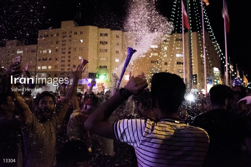 Celebration of the Iranian people after winning the Iranian soccer team against Morocco